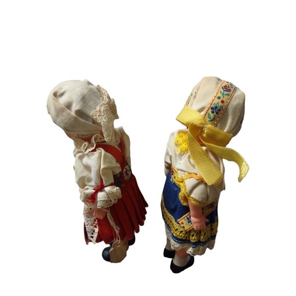 2 Vintage Creepy 1965 Czechoslovakia Hard Plastic Dolls Eyes Close Lace Dresses - Picture 5 of 7